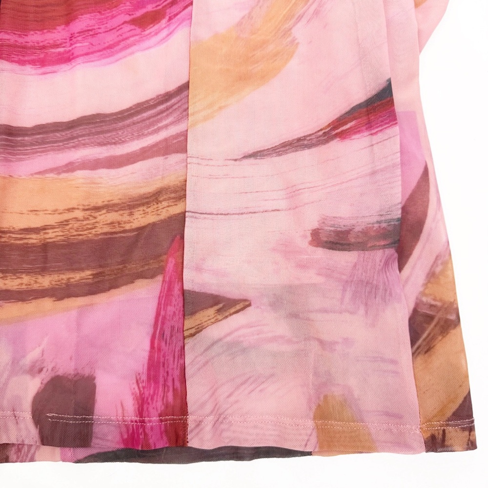 Anthropologie Long Sleeve Printed Mesh Midi Maxi Dress Ruched Mock Neck - Picture 12 of 16